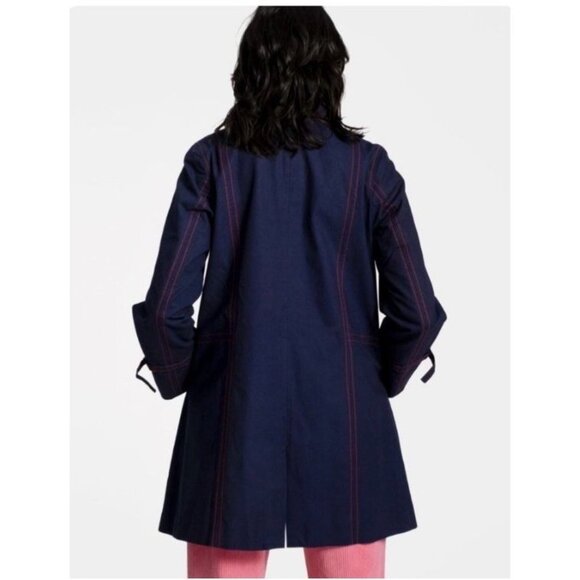 Women’s Francis Valentine Jacket Short Trench, Blue w/ red trim, Small - Picture 2 of 15